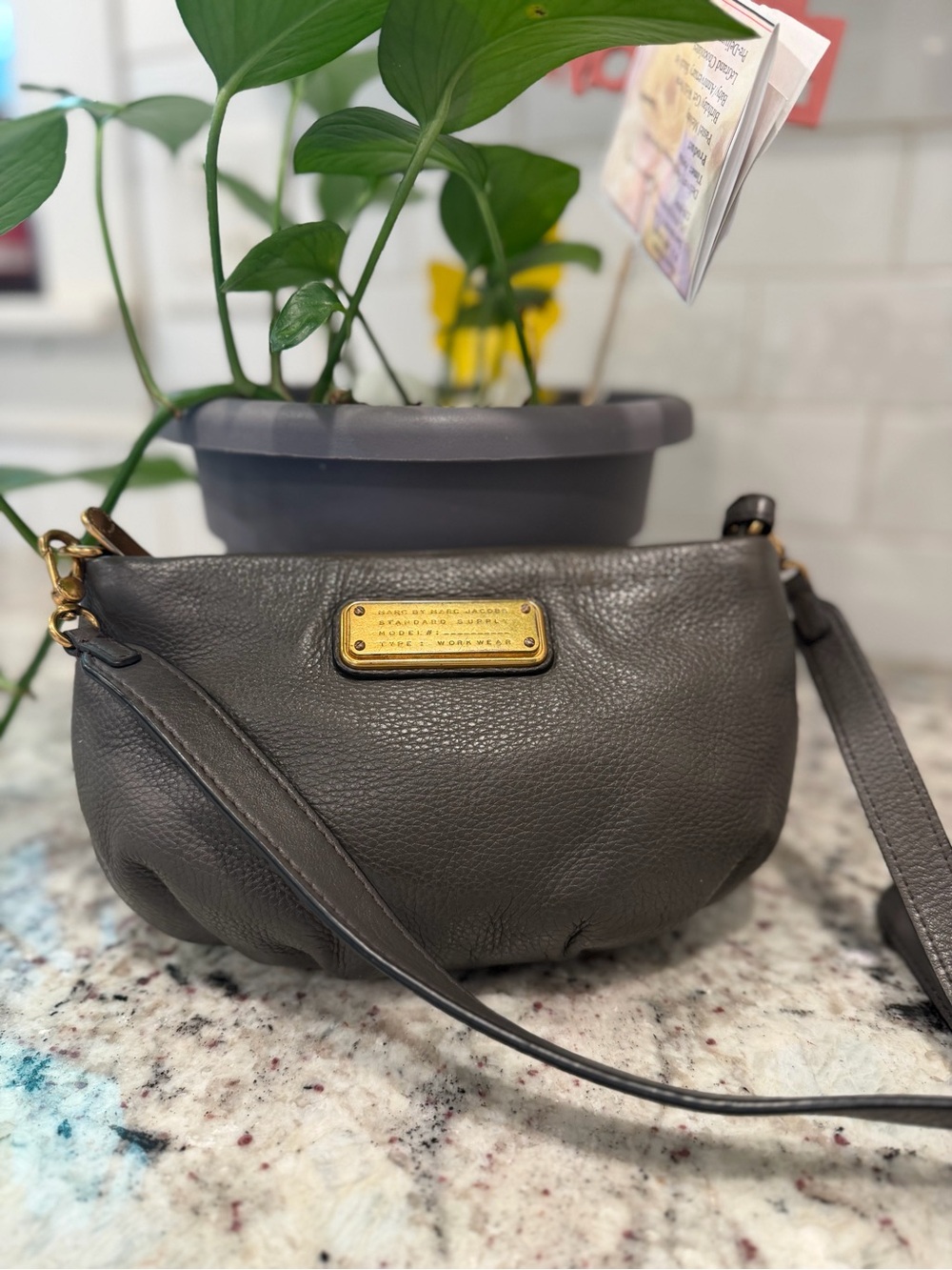Marc by Marc Jacobs Gray Pebbled Leather Crossbody with Gold Plate